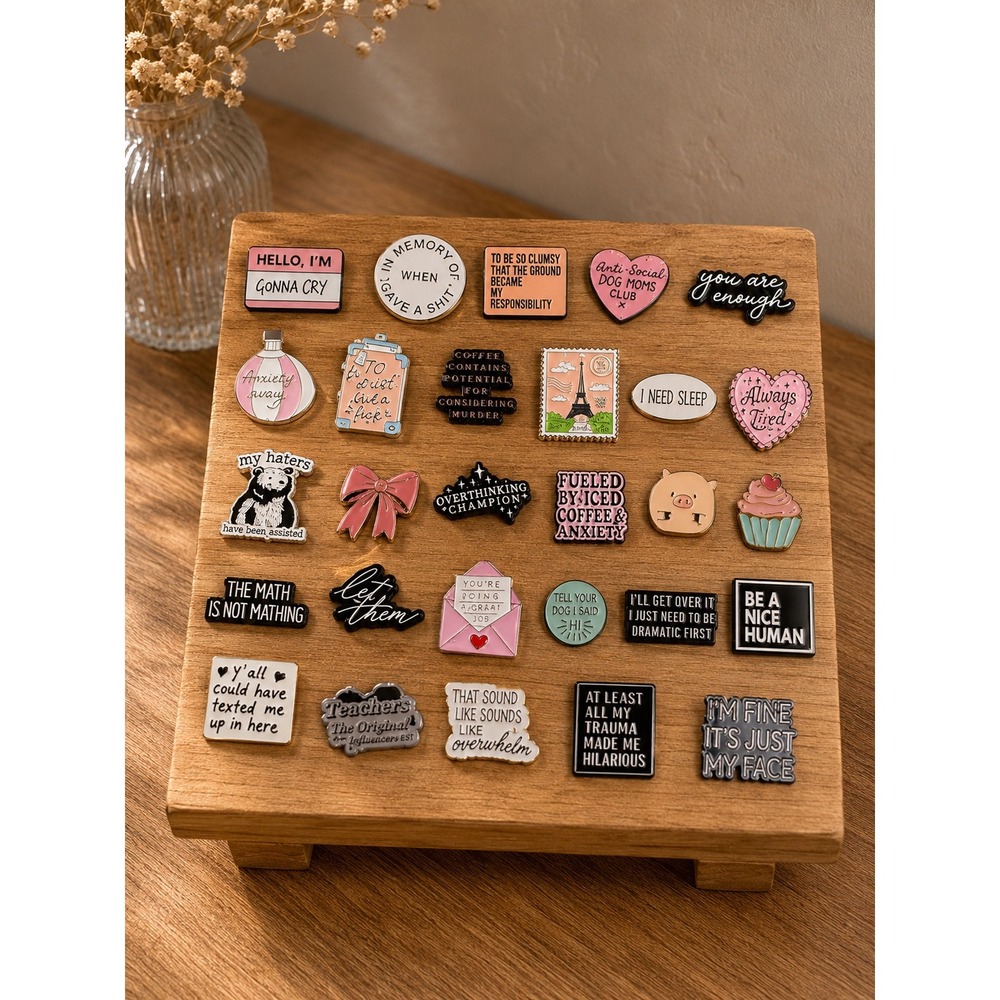 Lot of 25 Sarcastic Enamel Pins Funny Quotes Mental Health Coffee Dog Mom Set